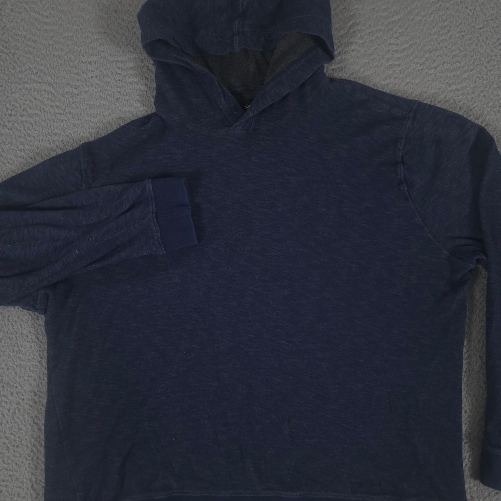Lucky Brand Hoodie Mens XL Navy Jaspe Double Knit Pullover Cotton Blend Marled